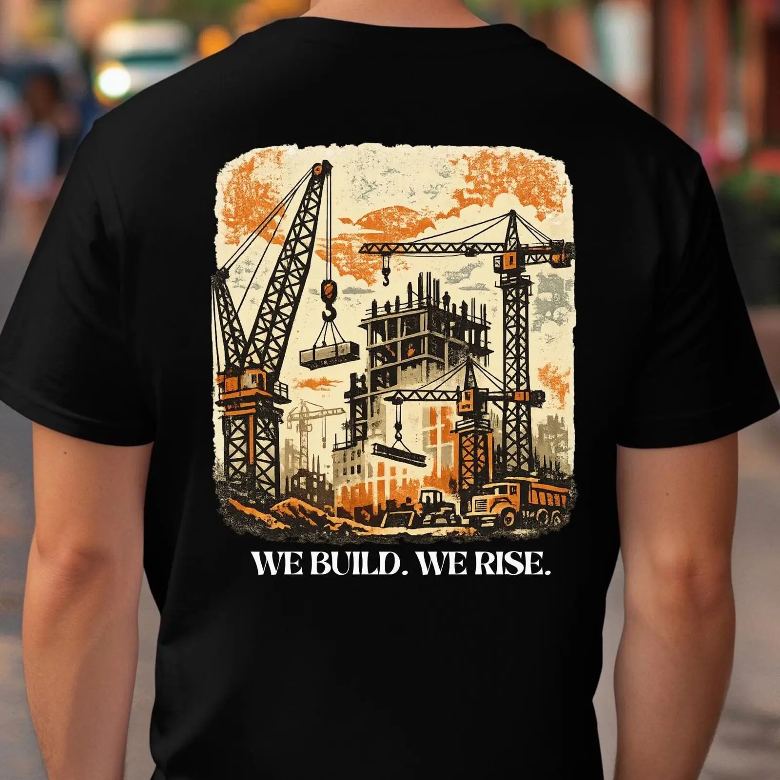 우리는 라이즈 컨스트럭션 티셔츠를 제작합니다. 크레인  - Heavy Equipment Union 리뷰 및 가격